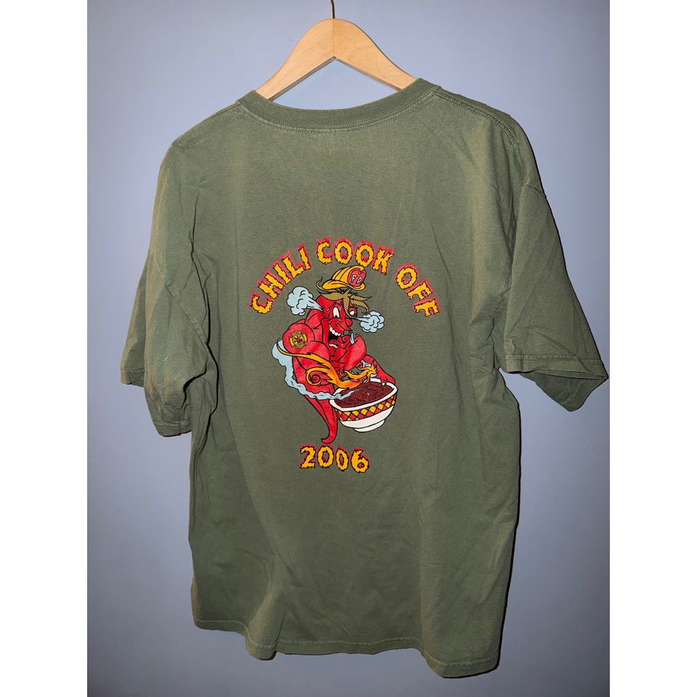 Vintage 2006‎ Dearborn Heights Firefighters Chili Cook Off Shirt XL Olive Green